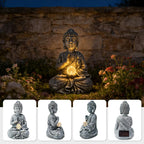 Sitting Meditating Buddha Statue with Solar Light - Weatherproof Outdoor Zen Garden Decor Sculpture - Peaceful Figurine for Patio, Yard, Balcony & Housewarming Gift