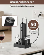 6-in-1 Rechargeable Electric Wine Opener Set – Cordless Automatic Corkscrew with Storage Base, Pourer & Vacuum Stoppers