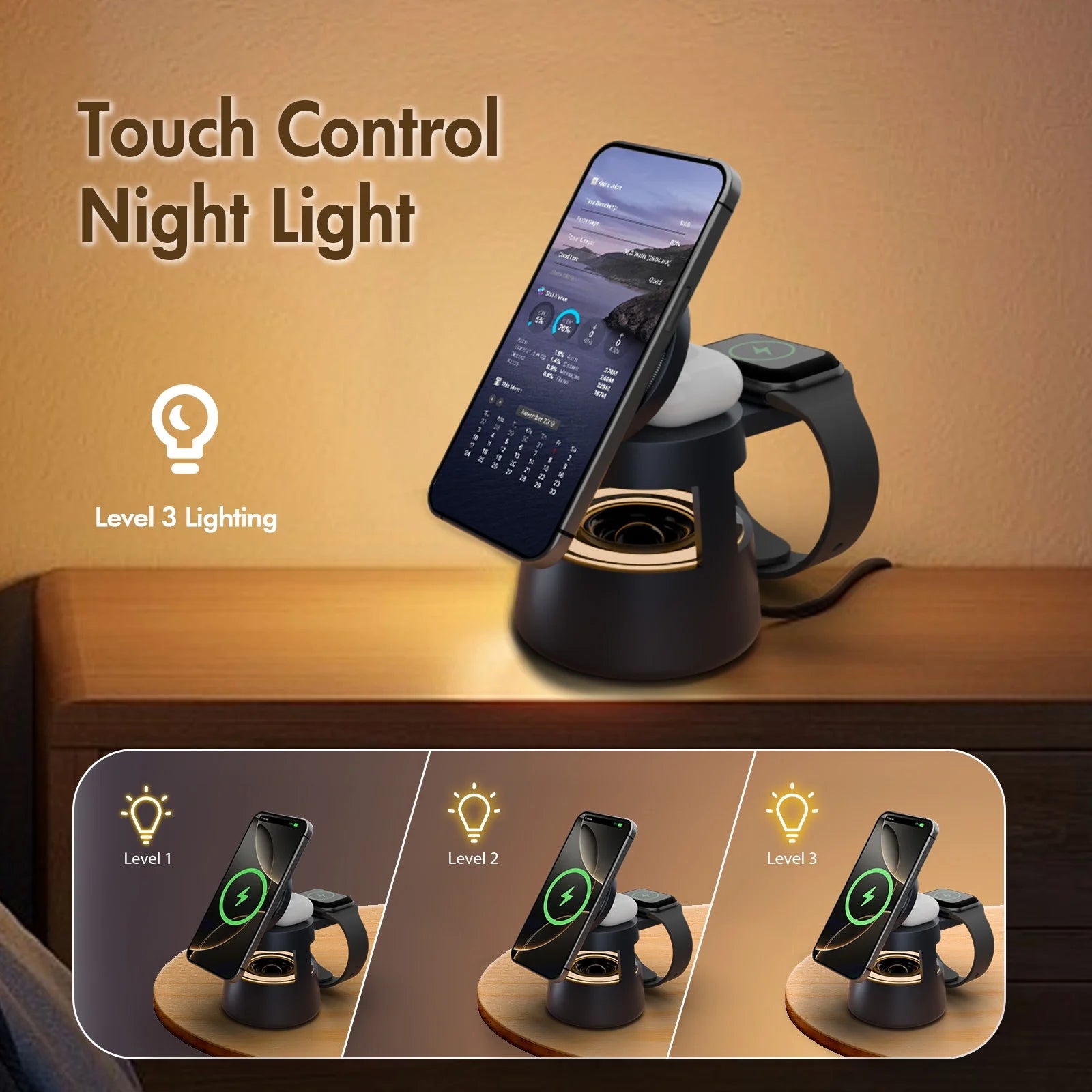 5-in-1 Wireless Charging Station with MagSafe & Mushroom Light