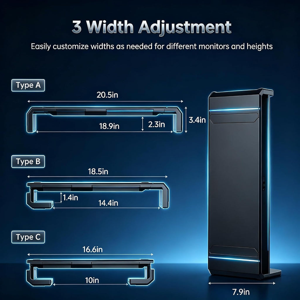 Adjustable RGB Monitor Stand – Ergonomic Desk Riser with Built-In USB Hub & Storage Drawer