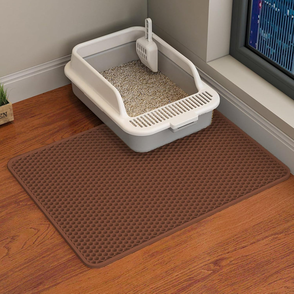 Double Layer Cat Litter Mat – Waterproof Honeycomb Anti-Tracking Litter Box Mat