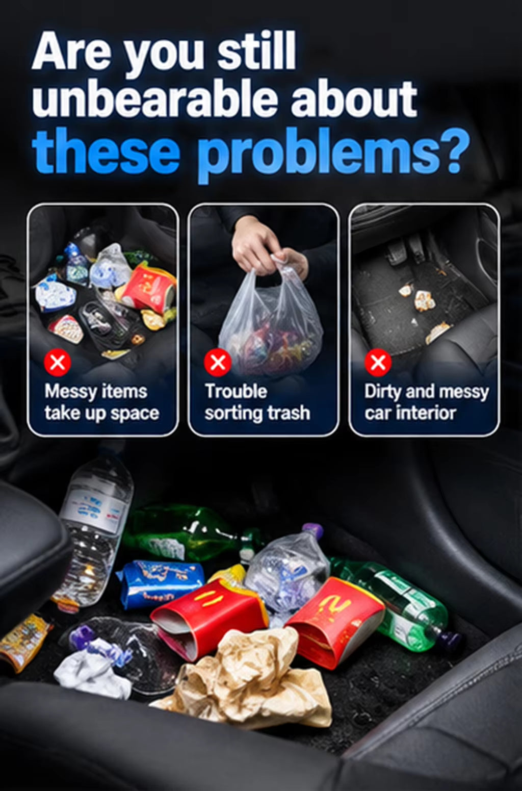 Waterproof Car Trash Can & Storage Bag - Portable Removable Vehicle Garbage Bin with Hanging Strap & Storage Pockets – Car Accessories & Road Trip Gift for Drivers