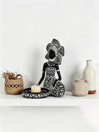 African Woman Candle Holder Statue – Ethnic Style Candlestick Sculpture – Resin Tribal Figurine Tabletop Centerpiece & Desktop Decor Art Craft Gift for Living Room & Home Accent