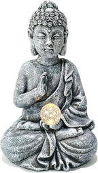 Sitting Meditating Buddha Statue with Solar Light - Weatherproof Outdoor Zen Garden Decor Sculpture - Peaceful Figurine for Patio, Yard, Balcony & Housewarming Gift