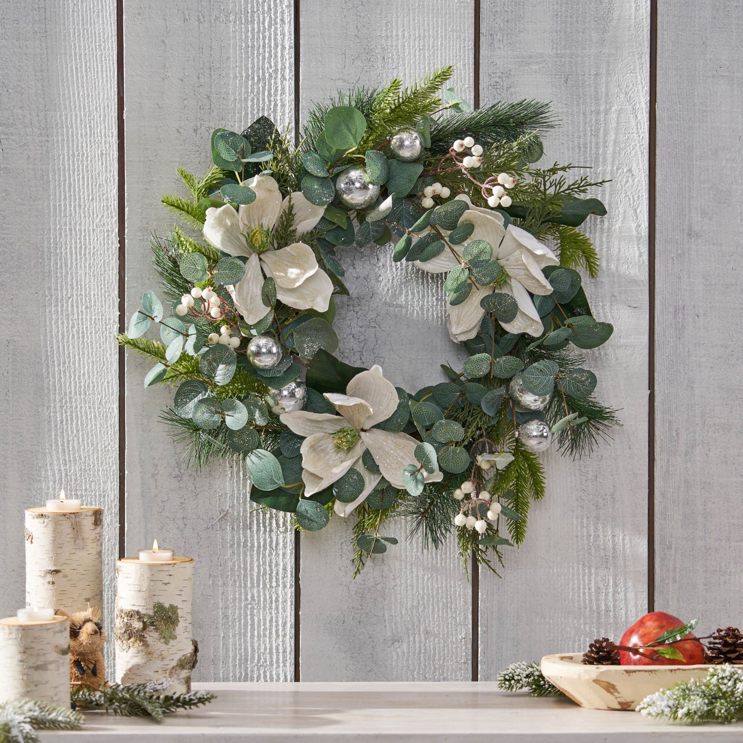 Magnolia And Leaves Wreath