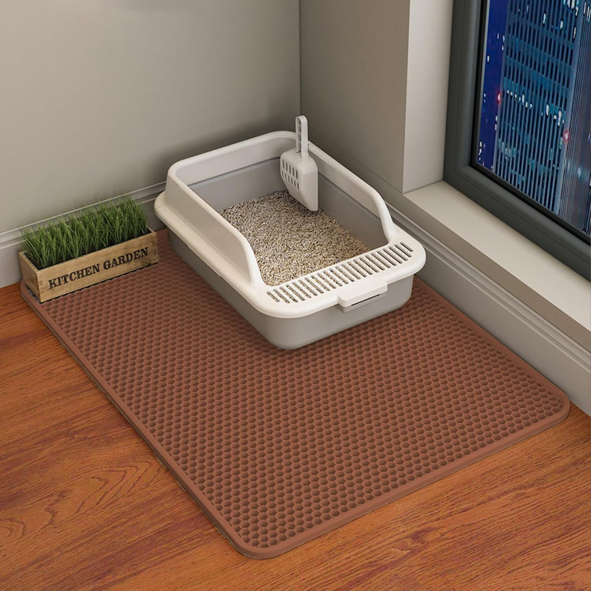 Double Layer Cat Litter Mat – Waterproof Honeycomb Anti-Tracking Litter Box Mat