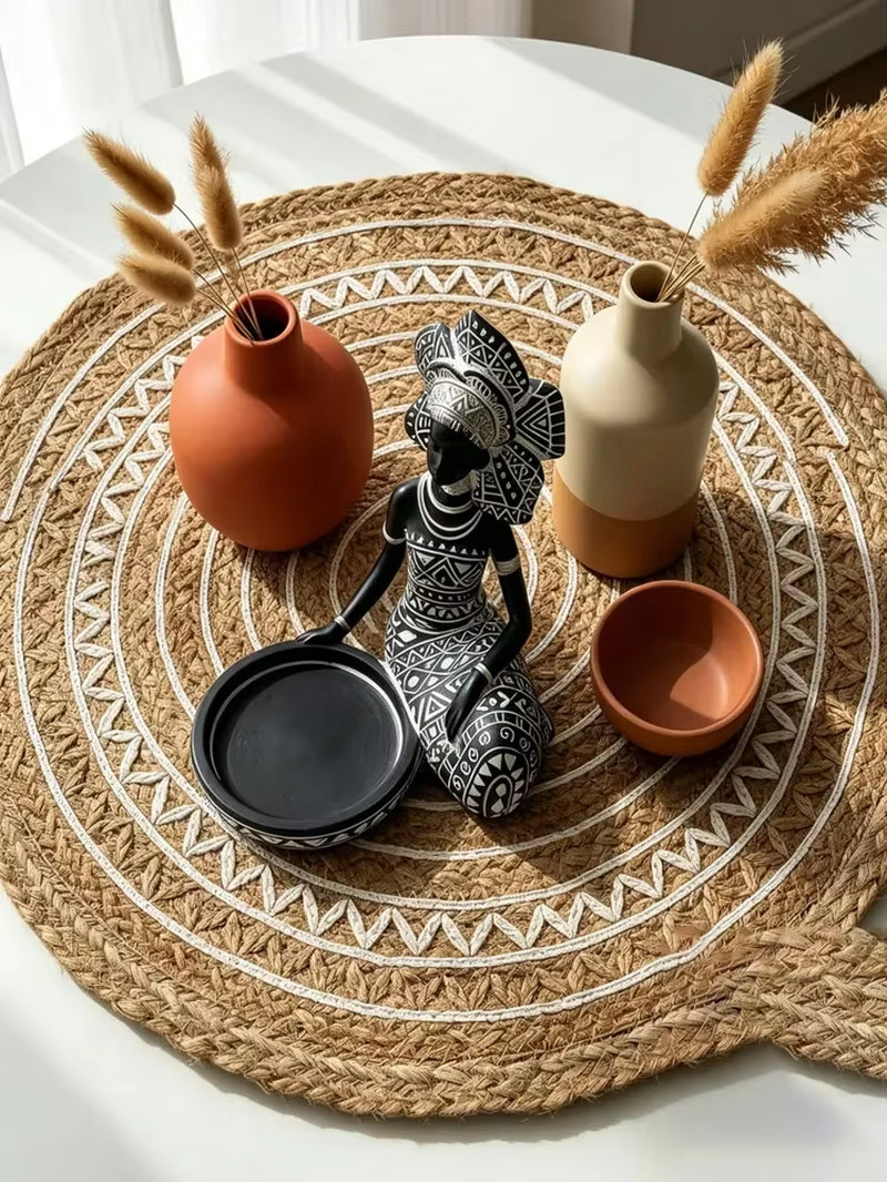 African Woman Candle Holder Statue – Ethnic Style Candlestick Sculpture – Resin Tribal Figurine Tabletop Centerpiece & Desktop Decor Art Craft Gift for Living Room & Home Accent