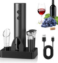 6-in-1 Rechargeable Electric Wine Opener Set – Cordless Automatic Corkscrew with Storage Base, Pourer & Vacuum Stoppers