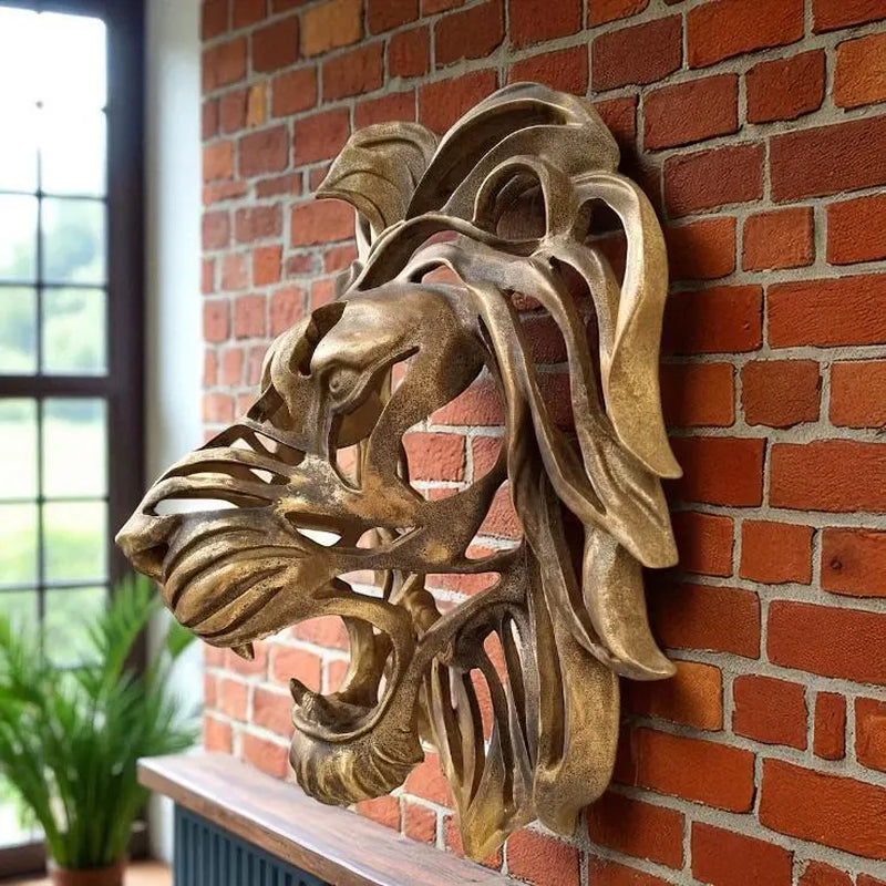 Metal Lion Head Wall Sculpture