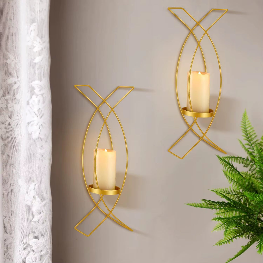 Candle Sconces Set of 2 – Metal Wall Candle Holder Sconces – Decorative Wrought Iron Wall Mounted Pillar Candle Holder Display for Living Room, Bedroom, Dining Room & Entryway Decor
