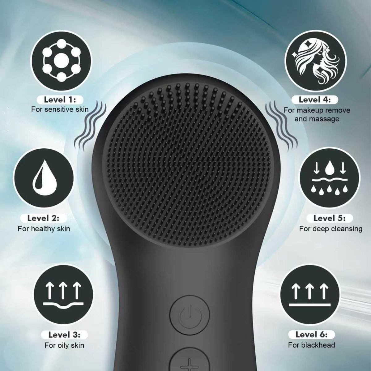 Silicone Face Scrubber – Electric Facial Cleansing Brush with 6 Speed Vibration Technology – Rechargeable & Waterproof Exfoliating Face Massager for Deep Cleansing & Glowing Skin (Men & Women)