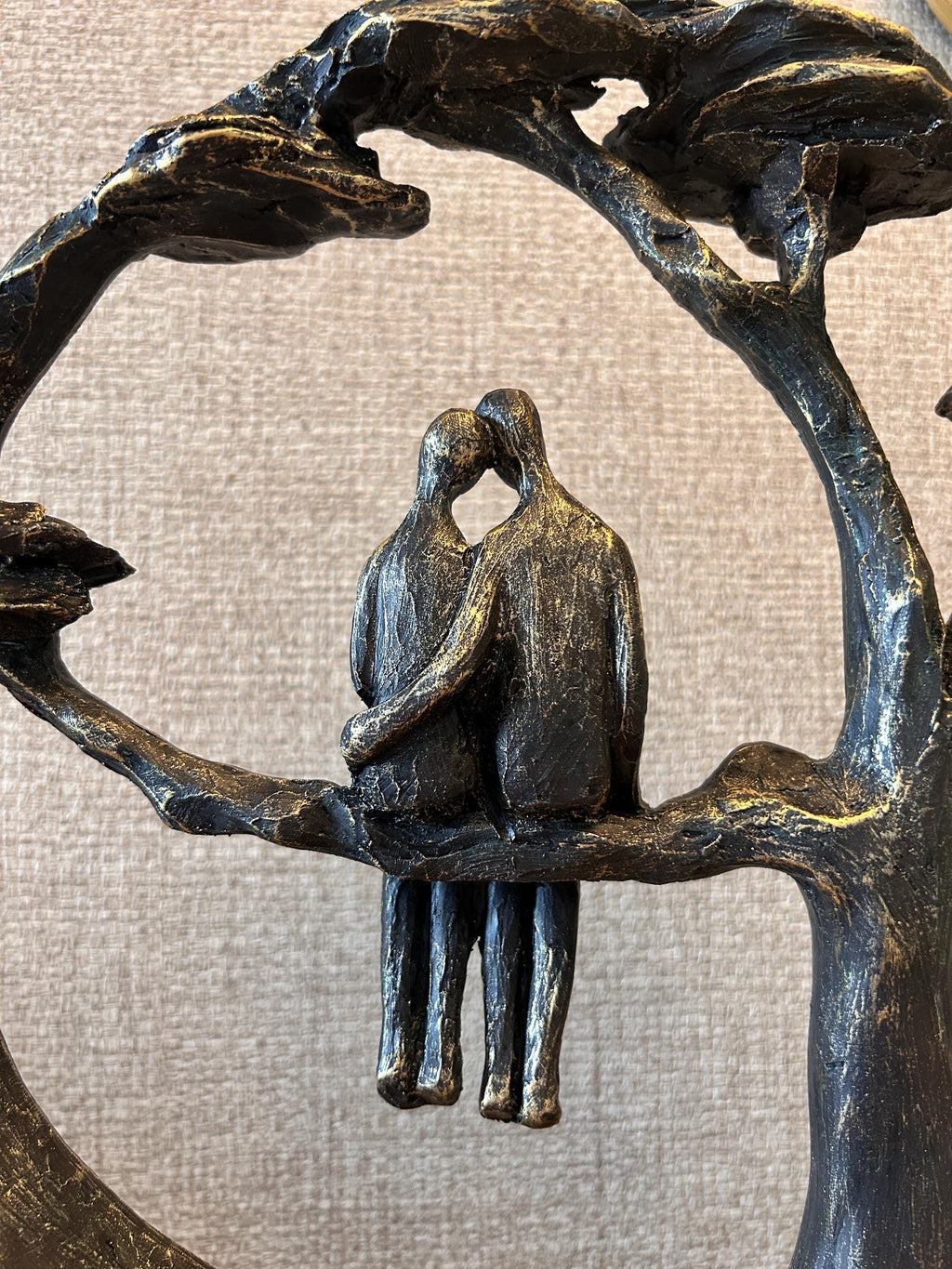 Bronze Couple in Tree Sculpture