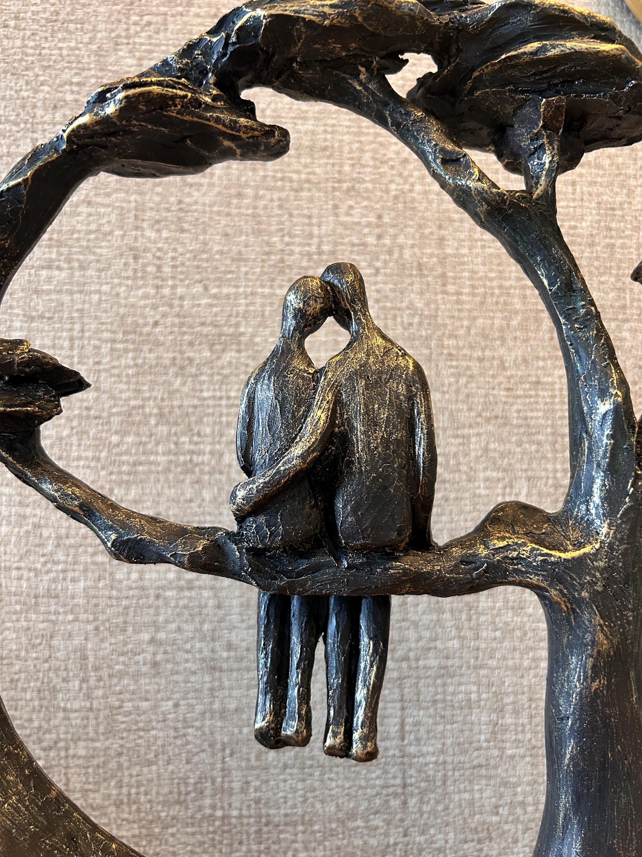 Bronze Couple in Tree Sculpture
