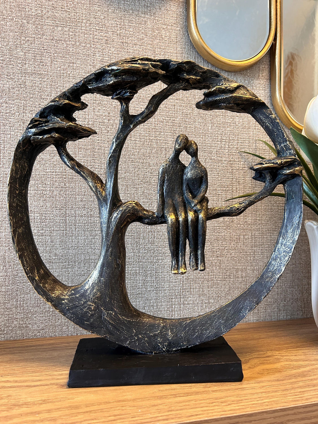 Bronze Couple in Tree Sculpture