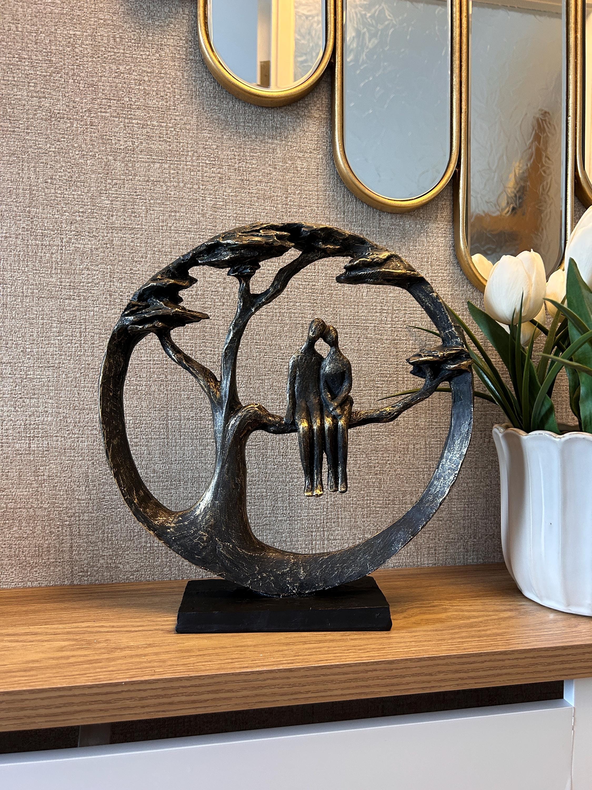 Bronze Couple in Tree Sculpture