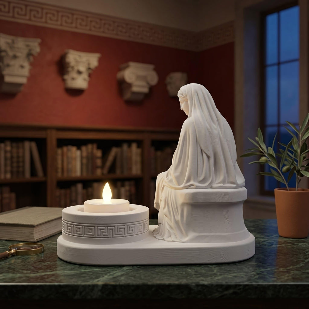 Hestia Goddess LED Tealight Holder - 3D Printed Classical Greek Statue Candle Stand - Hearth & Home Devotional Altar Sculpture for Flameless Tea Lights & Spiritual Decor