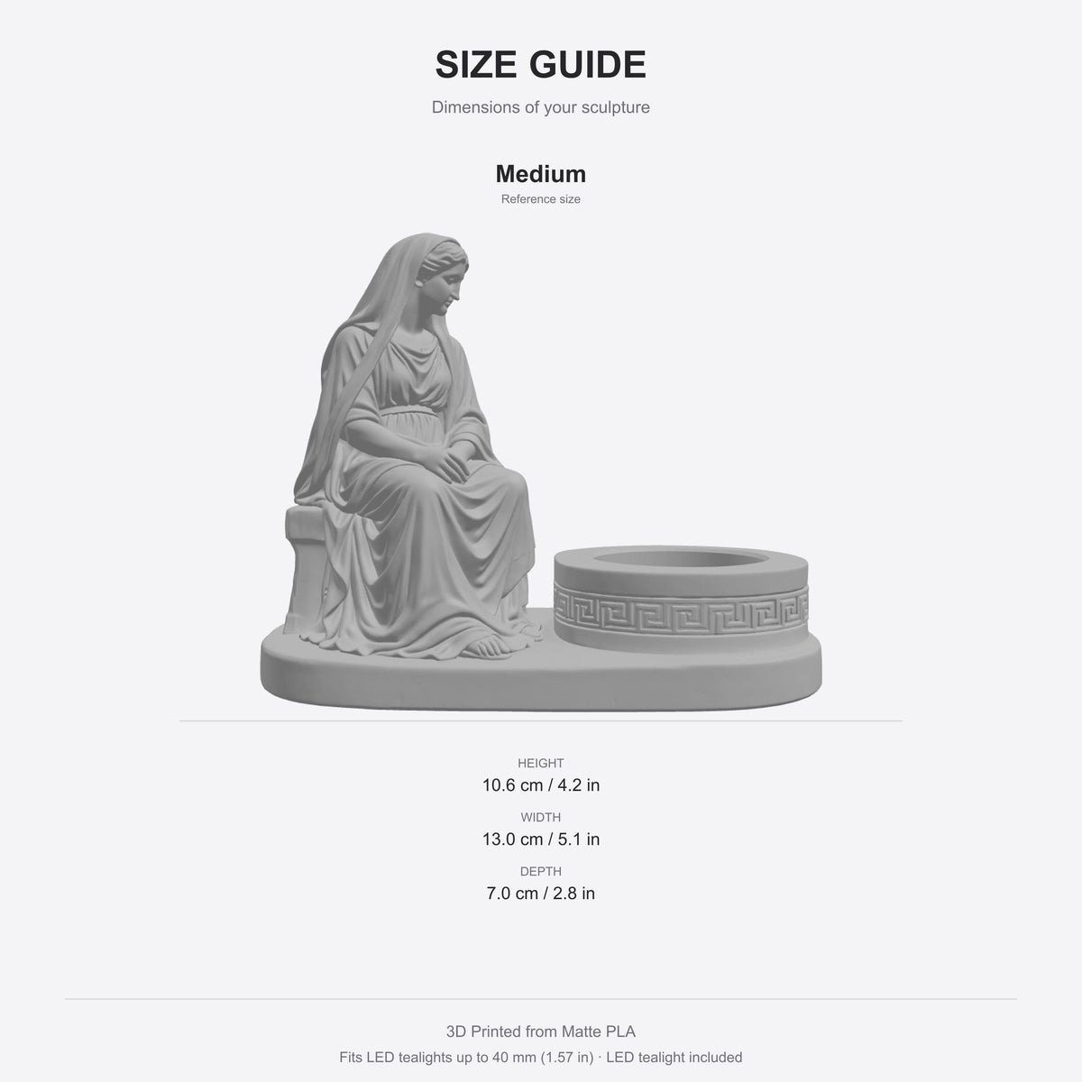 Hestia Goddess LED Tealight Holder - 3D Printed Classical Greek Statue Candle Stand - Hearth & Home Devotional Altar Sculpture for Flameless Tea Lights & Spiritual Decor