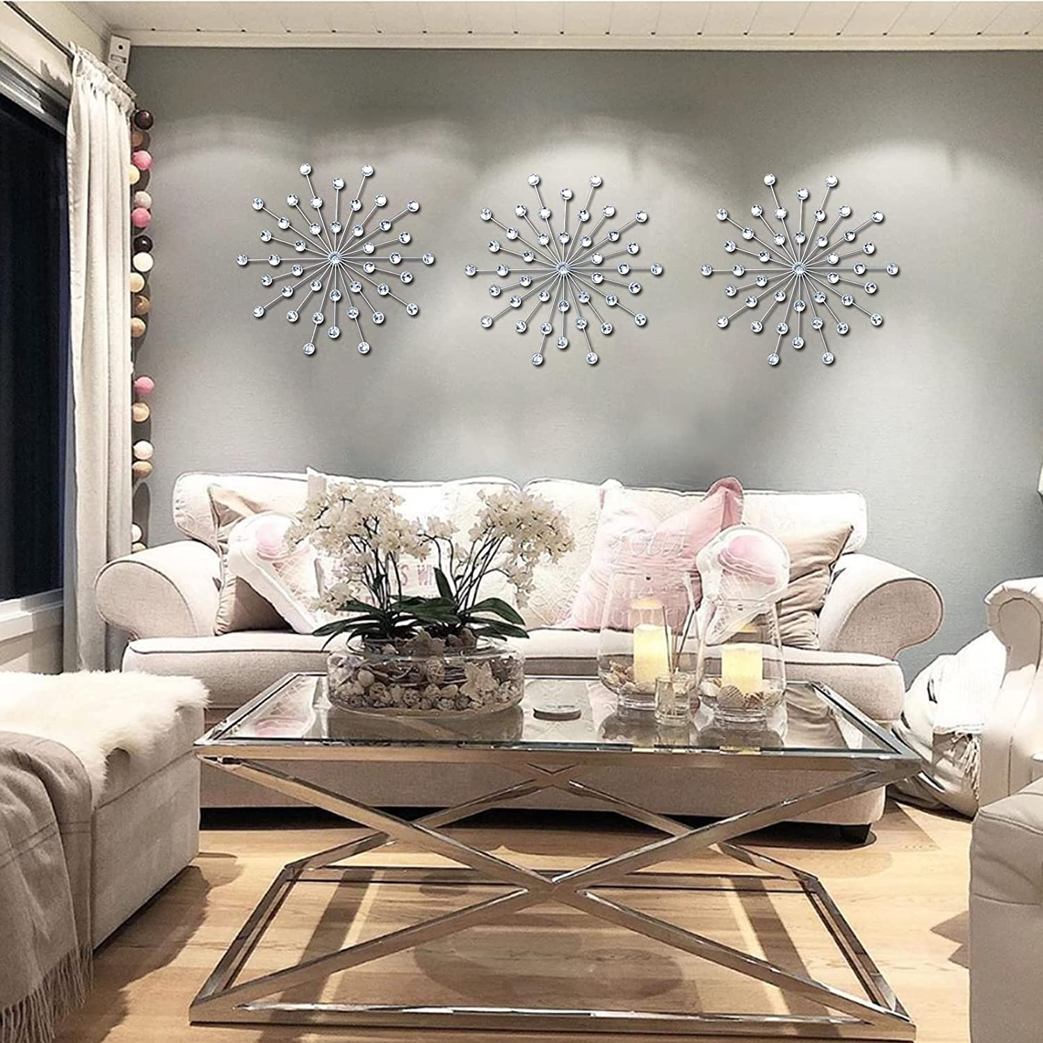 3-piece Silver Metal Jeweled Wall Art Set