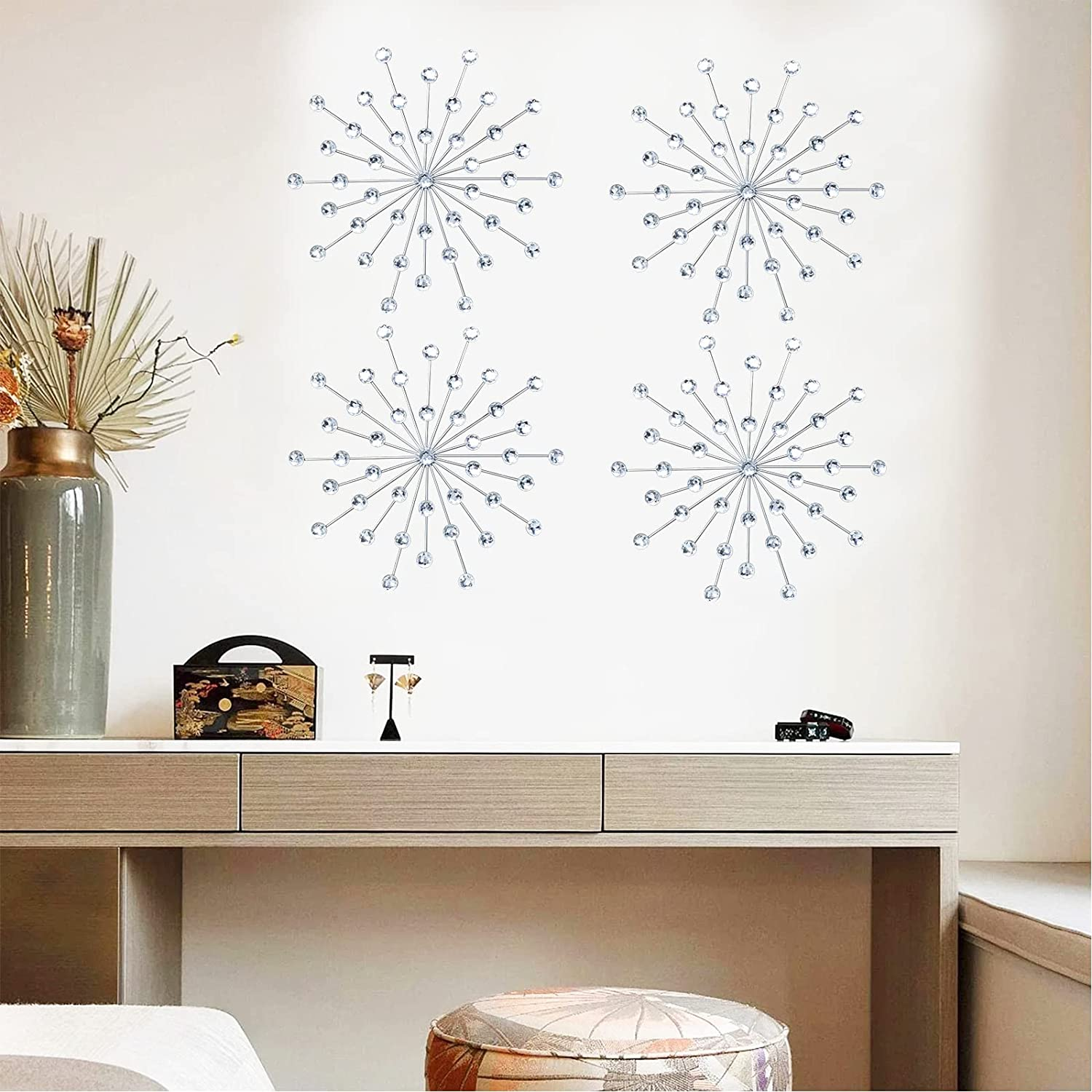 3-piece Silver Metal Jeweled Wall Art Set