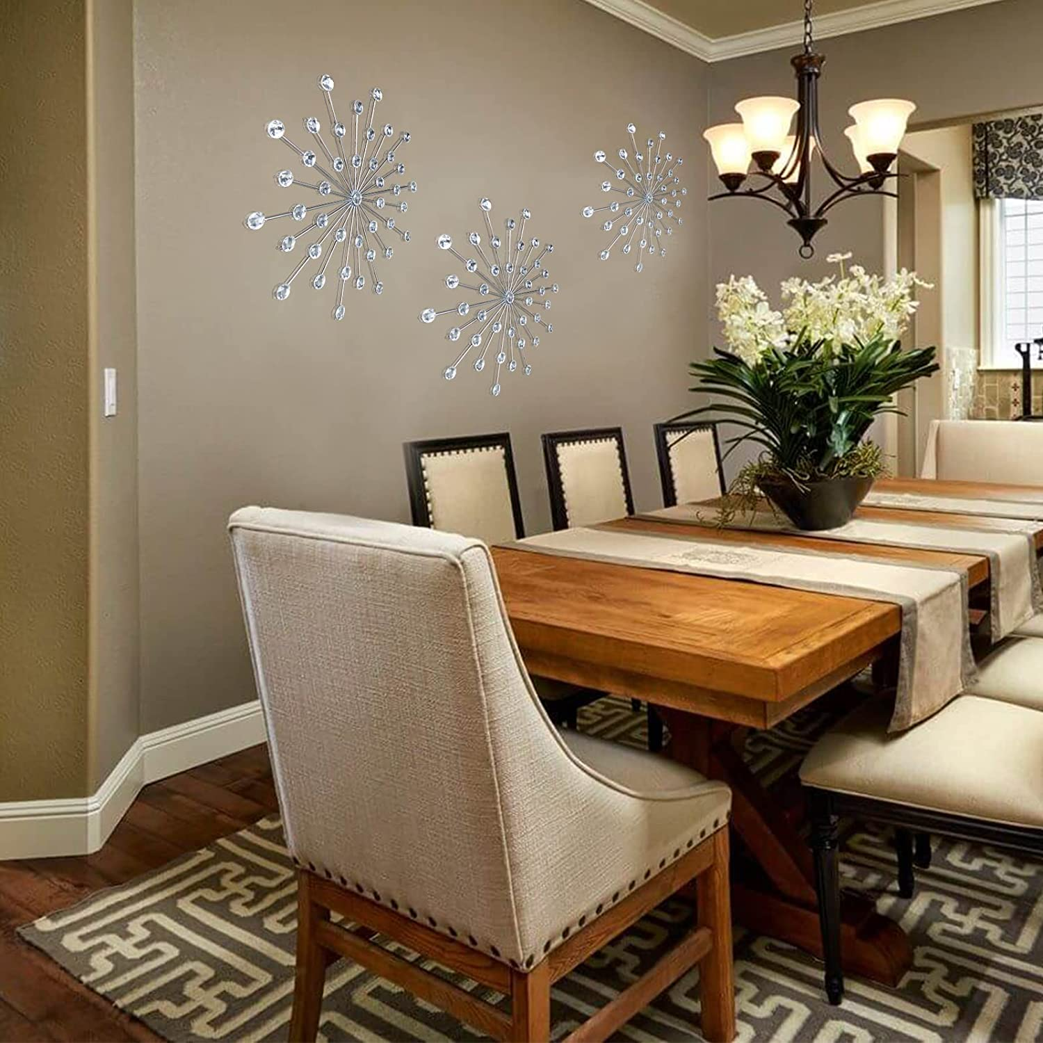 3-piece Silver Metal Jeweled Wall Art Set