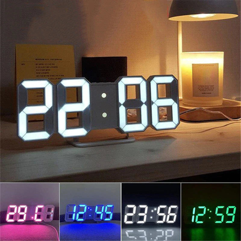 Digital 3D LED Big Wall Desk Alarm Clock Snooze 12/24 Hours Auto Brightness USB