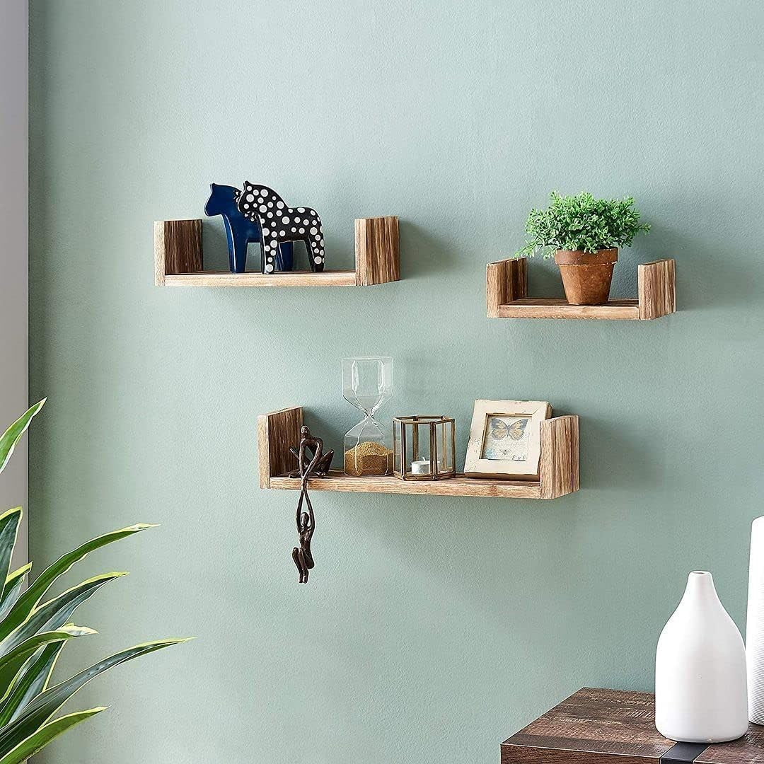 Modern Wooden Wall Shelves - Set of 3
